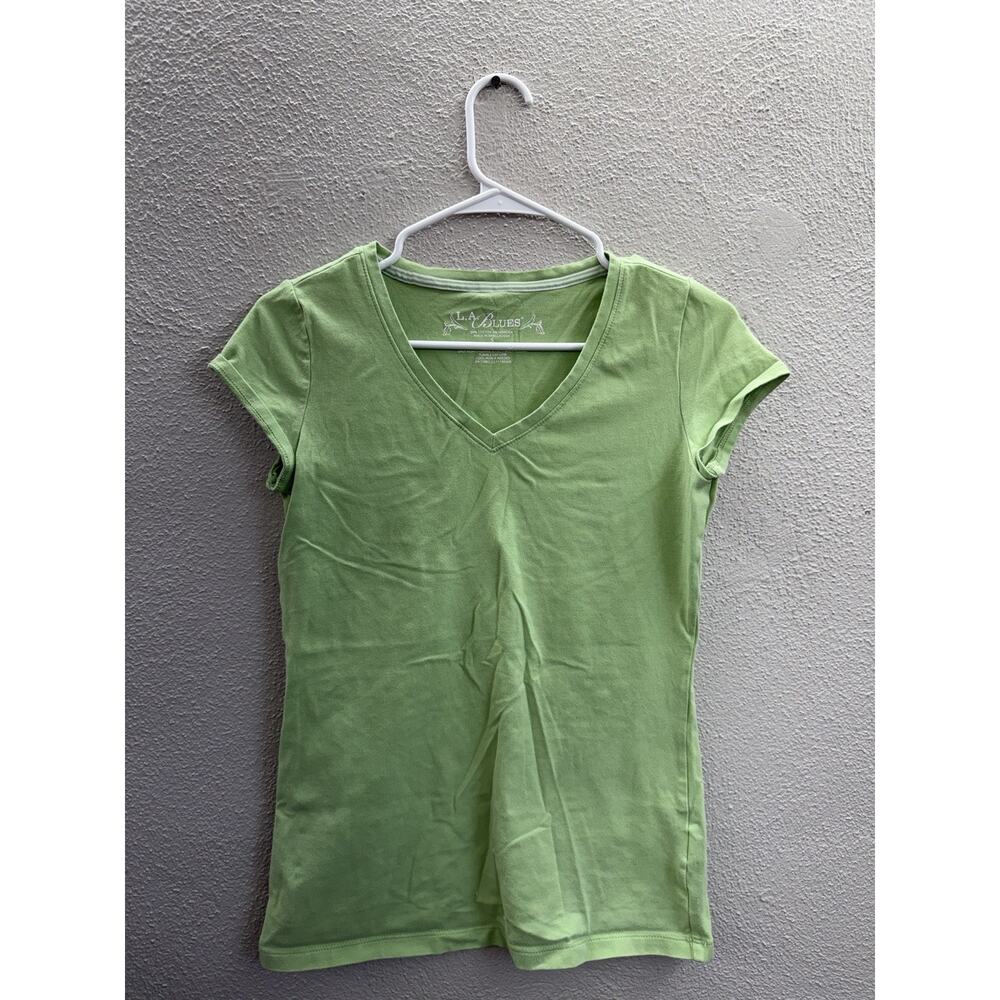 L.A Blues Womens Shirt Size Small Green Short Sleeve V-Neck 2000s Y2K
